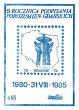 5 rocznica podpisania Porozumień Gdańskich, 1980-31 VIII-1985